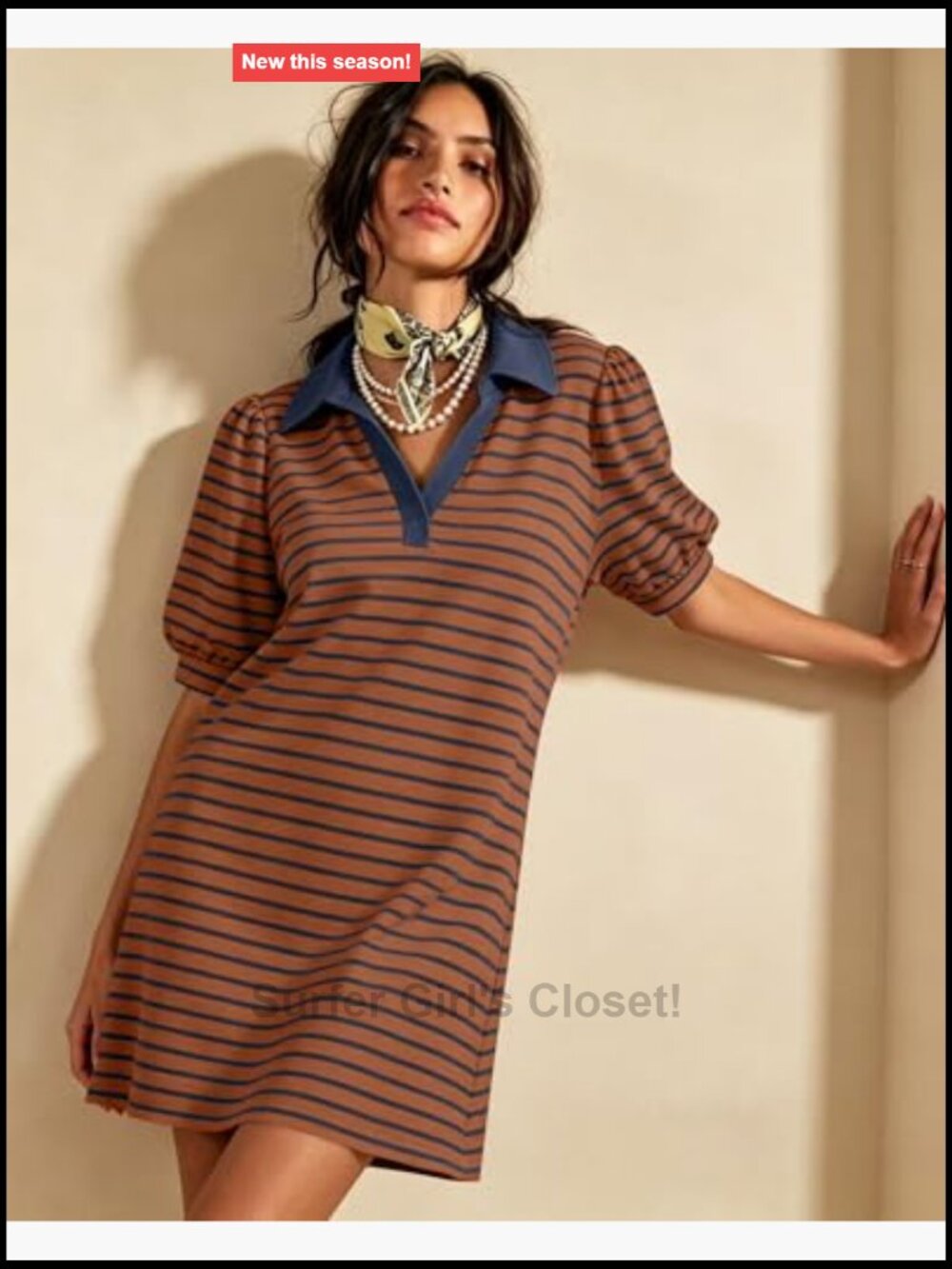 Striped V Neck Puff Short Sleeve A-Line Dress with Pockets - Picture 3 of 7